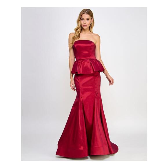 NEW red strapless peplum mermaid gown size 1/2 formal prom evening Hoco - Picture 1 of 10